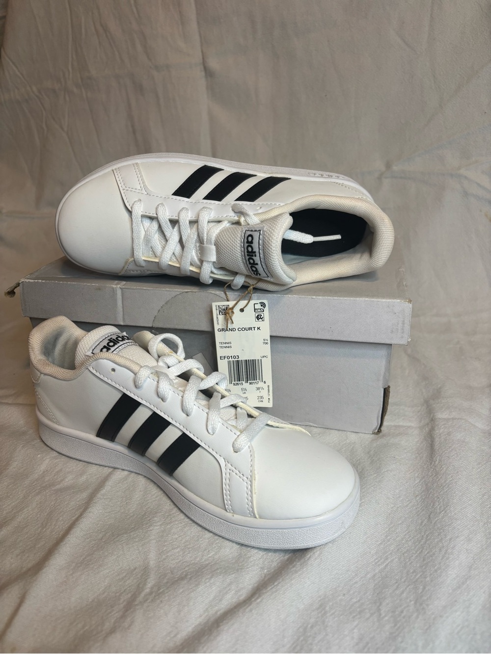 adidas Grand Court K Sneakers in White and Black